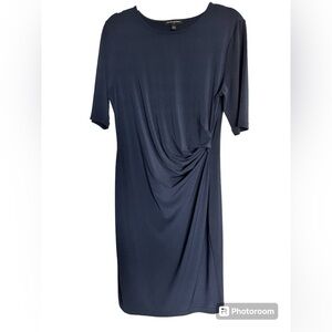 Side Gather Navy Shift Dress